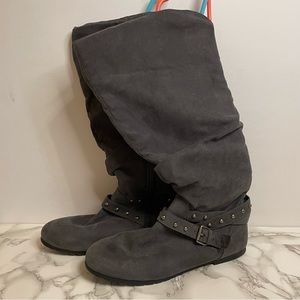 Gray Suede Slouch Boots